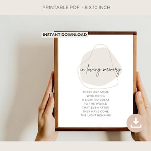 The Light Remains Printable Sign | Wedding Remembrance | In Loving Memory Poem for Funeral | Celebration of Life | instant download | 05-002