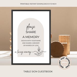 Share A Memory Or Words Of Love | Modern Minimalist Memorial Signs | Funeral Signs | Memory Guestbook Sign | Memory Table Sign | 02-013