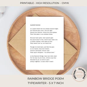 Poesia del ponte arcobaleno stampa digitale stile macchina da scrivere / Biglietto di condoglianze per animali domestici / Regalo di condoglianze per cani PDF / Biglietto per la perdita di un gatto, in amorevole ricordo / C417