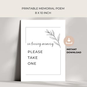 Loving One Sign PLEASE TAKE ONE in Loving Memory Sign | Memorial Table Sign ...