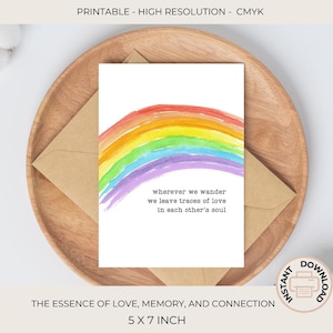 Beileid Karte Regenbogen Gedicht | Druckbar 5 x 7 Zoll | Feier des Lebens |  Kummer und Verlust Karte | Aquarell Regenbogen Beileidskarte | C513