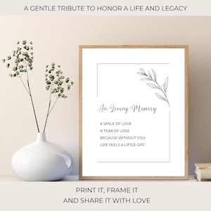 A Smile of Love A Tear of Loss funeral poem | In Loving Memory Poem | Verse for Celebration of Life | Funeral Favor Sign | download | 06-003