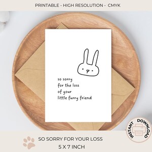Désolé pour la perte de votre ami à quatre pattes | carte de sympathie lapin | Carte de perte d'animal de compagnie | Carte de condoléances lapin | perte du lapin | télécharger | C424