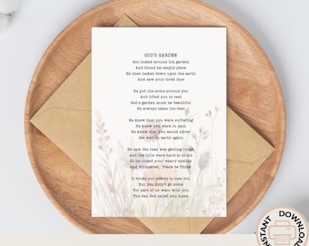 Biglietto di condoglianze con poesia "Il giardino di Dio" / Regalo commemorativo / In amorevole memoria / 00-029c