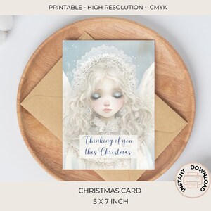 Carte commémorative de Noël | Carte de Noël imprimable pour ceux que l'on aime | Ange de carte de sympathie réfléchi | Téléchargement instantané | C504