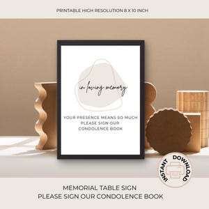 Please sign our Condolence book | Celebration of Life | in loving memory | Minimalist printable memorial table sign | download | 05-012a