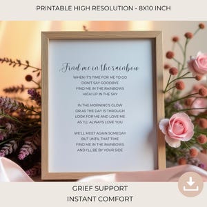 Printable Memorial Poem for Funeral – Find Me in the Rainbow – Sympathy Gift | Remembrance | In Loving Memory | Celebration of life | 00-025