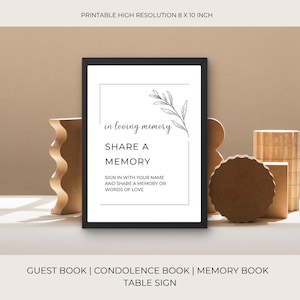 Funeral Guest Book Sign | Share A Memory Or Words Of Love | Celebration of Life | Condolence book table Sign | In Loving Memory | 06-013