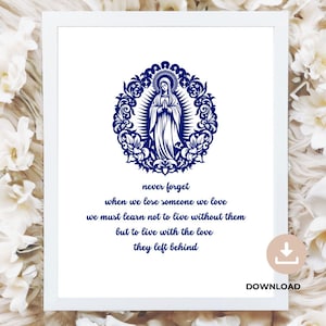 Memorial poem with Virgin Mary in blue | table sign memorial | In loving memory | bereavement gift | celebration of life | 99-507