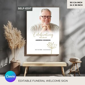 Funeral Memorial Sign | Celebration of Life | In Loving Memory Sign | Funeral Welcome Sign | Memorial Sign | Editable Template sign, TEMP008