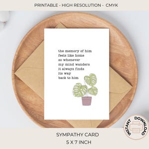 Carte de sympathie imprimable On se sent comme chez soi en son souvenir | Carte Monstera imprimable | À la douce mémoire de grand-père | Perte de papa | C511