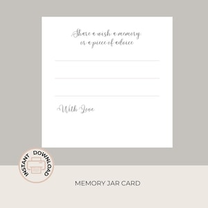 50 cartes en pot souvenir à télécharger au format PDF - Texte de la carte : Partagez un souhait, un souvenir ou un conseil - Avec amour | Mariage alternatif dans un livre d'or