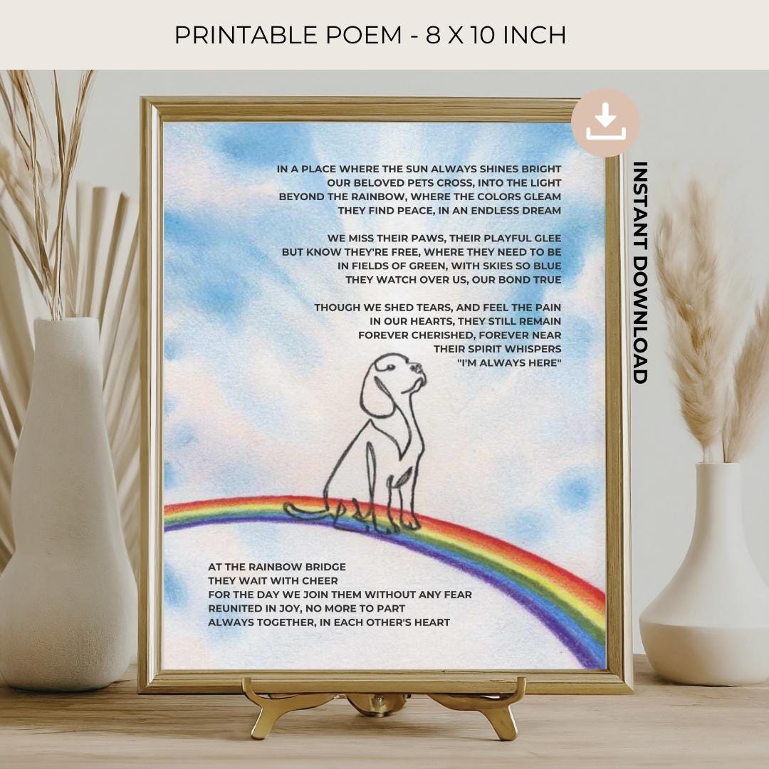 Rainbow Bridge Poem Digital Print 8x10 Inch | Pet Loss Memorial Print ...