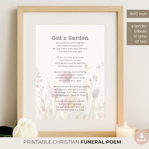 Funeral Poem Gods Garden | Printable Christian Sympathy Gift | Religious Memorial Art | In Loving Memory | Celebration of Life | 00-029e