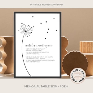 Poem for Funeral | Memorial Service Keepsake Funeral Poster | Verse Until We Meet Again for Celebration of Life Funeral Favor Sign | 03-005