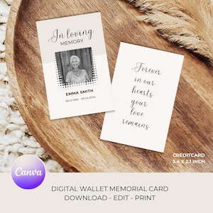 Ricordo digitale per funerale / Biglietto da visita per funerale / In amorevole ricordo / Biglietto omaggio stampabile / Celebrazione della vita / Canva modificabile / TEMP001