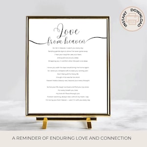 Printable Funeral Poem | Love from heaven | In Loving Memory Digital Download | Funeral Decor Welcome Sign | Minimalist Memorial | 00-017a