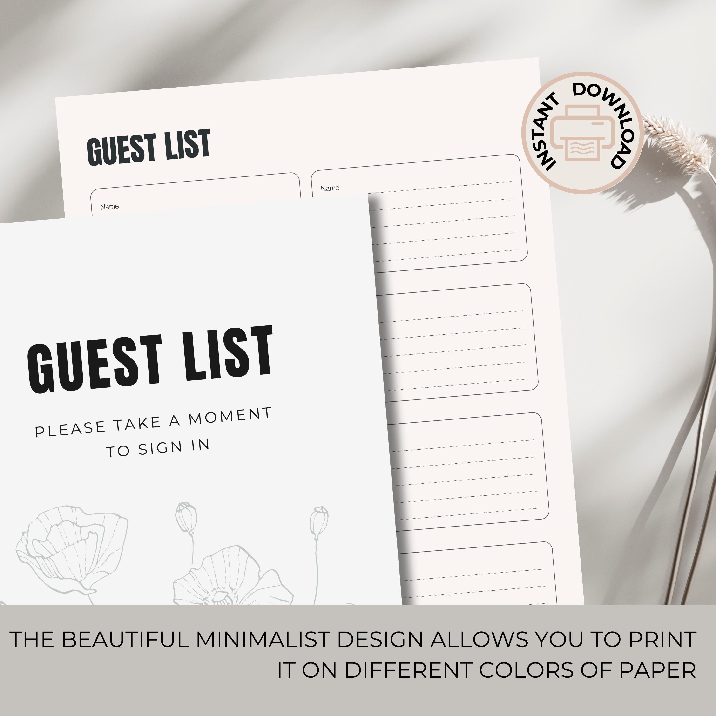 Funeral Guest List Sign in Sheet | Printable Sign in | Guest List Sign ...