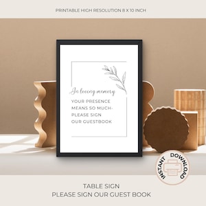 Funeral GUEST BOOK sign | minimalist table sign | Condolence table sign | In Loving Memory | celebration of life table sign | 06-012a