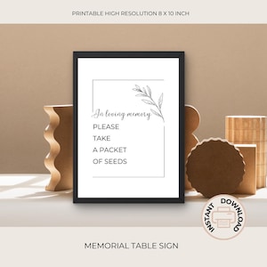 Por favor, tome un paquete de semillas / Plante estas semillas en memoria / Cartel de celebración de la vida / En memoria amorosa / Imprimible / 06-014a