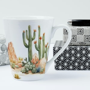 Kaktus in der Wüste Tasse - Boho Südwesten Latte Tasse, Sukkulentenpflanze Kaffeetasse, Kaktusfeige Trinkgefäß, Geschenk für Naturliebhaber, Wüsten Kitc