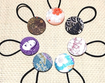 Japanese Kimono Hair Ties, Silk Button Ponytail Holders, Handmade Hair Elastics, Vintage Kimono Fabric Accessories, Gift for Her