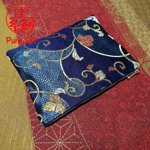 Blau Florals Seide Beutel, Japanisch Obi Seide Federmäppchen, Damen Kosmetiktasche Weihnachten Clutch
