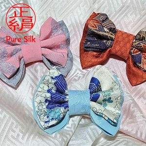 Silk Hair Ribbon Elastic, Handmade Kimono Silk Hair Accessories Barette, Vintage Hair Bow, Cute Hair Holder, Bridemaids Gifts, Party Favor