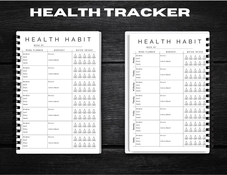 Black White Weekly Health Habit Tracker Planner | Goal Setting Planner ...