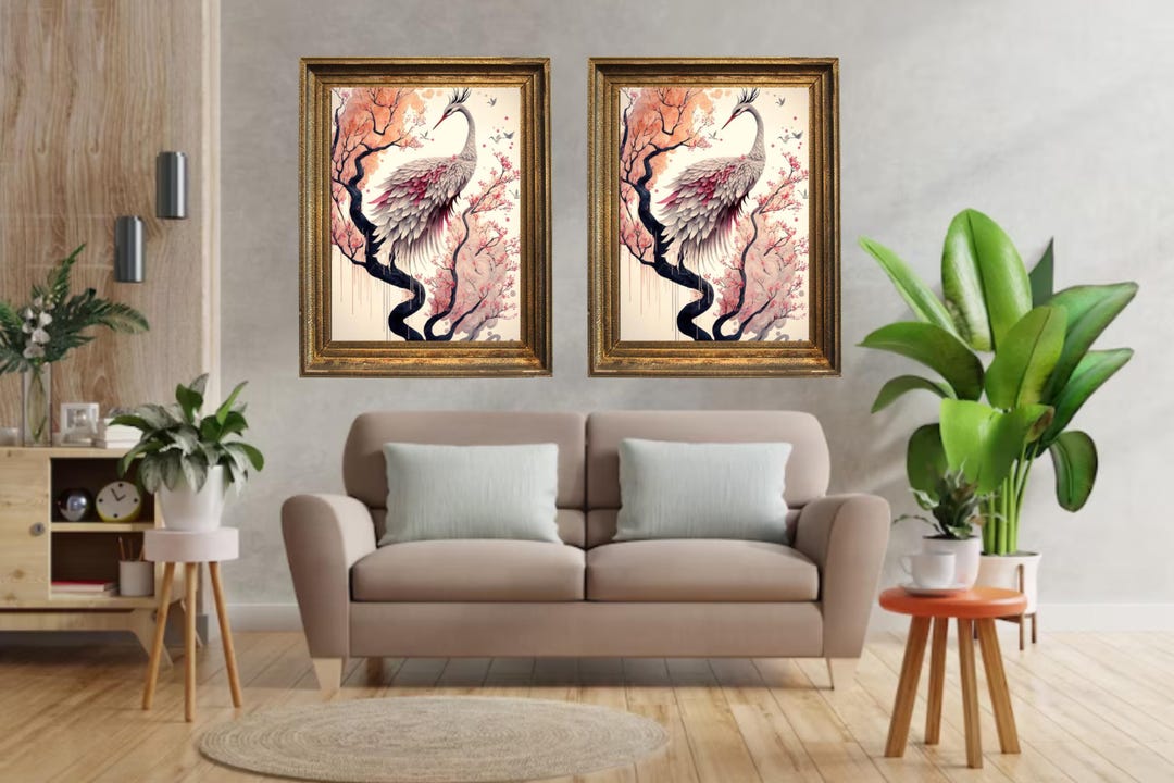 Cherry Blossoms Sakura Crane Wall Art | Luxury Digital Download ...