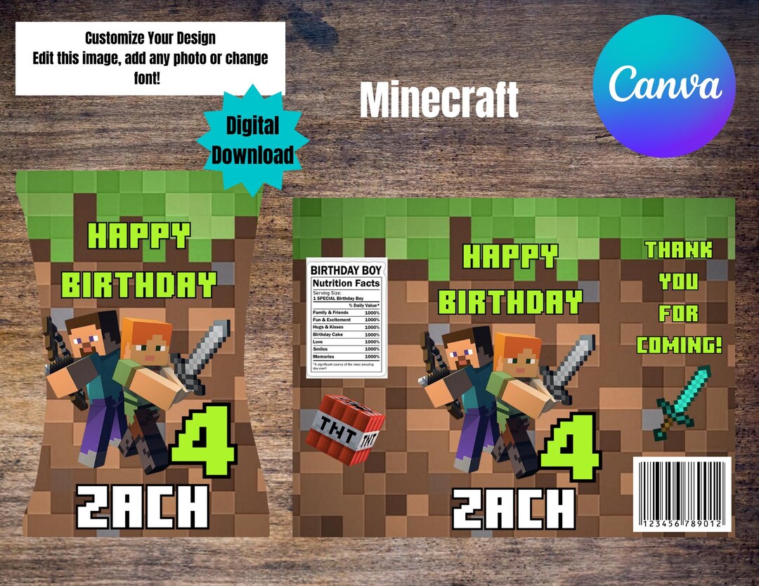 Personalized Minecraft Theme Chip Bags, Birthday Favours, Party Favour ...