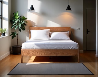 Sängram i ek Ulm Handgjord sängram i trä i ek Skandinavisk minimalistisk loftsäng Unik trädesign för snygg sovrums- och heminredning