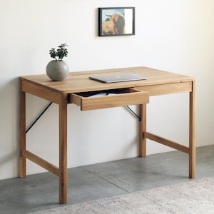 Computer Desk Ulm with Container Handmade Oak Modern Mid-Century Solid Wooden Table Small Writing Desk Oak Scandinavian Office Furniture
