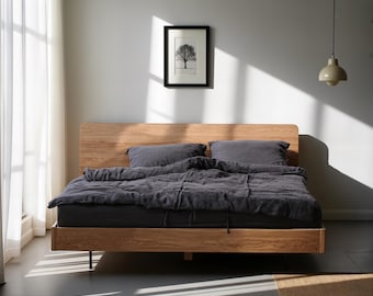 Struttura letto in stile scandinavo Wolke, struttura letto in rovere unica fatta a mano, design minimalista perfetto, mobili in legno ideali per l&#39;arredamento della camera da letto in stile loft
