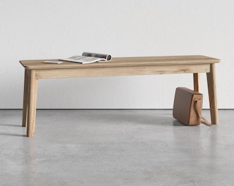 Solid Oak Bench: Handmade Scandinavian Entryway Decor, Mid-Century Modern Style