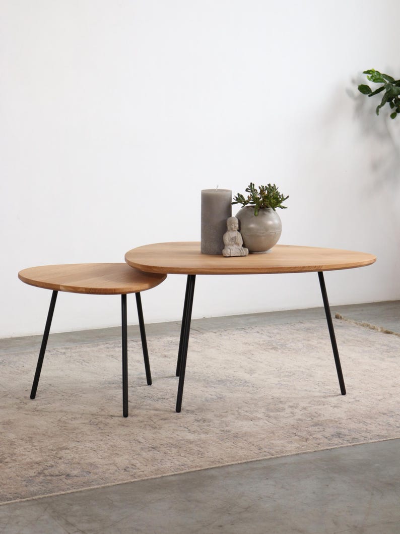 Ręcznie robiony dębowy stolik kawowy: skandynawski design z połowy XX wieku zdjęcie 3