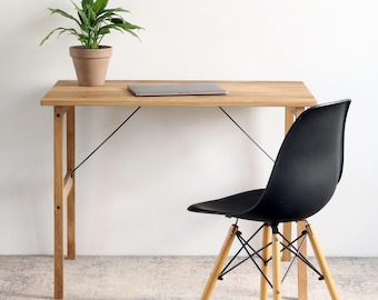 Computertisch aus massiver Eiche, minimalistischer Japandi-Schreibtisch