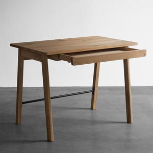 Solid Oak Wood YOTSA Desk: Scandinavian Mid-Century Modern Style (Wide Drawer)