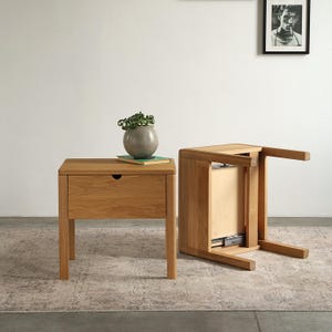 Handmade Solid Oak Nightstand: Minimalist Scandinavian Bedside Table for Modern Bedrooms