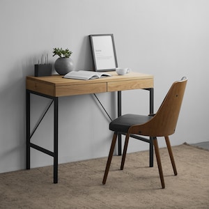 Scandinavian Decor Mennen with Drawer Desk Handmade Solid Oak Computer Table Mid-Century Modern Writing Desk Scandinavian Wooden Furniture