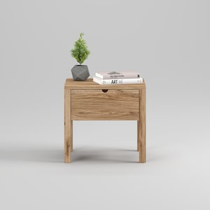 Oak Furniture Nightstand Ulm with Drawer Unique Solid Oak Wooden Bedside Table Minimalist Wooden Bedroom Scandinavian Furniture Nightstand