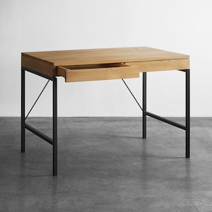 Solid Oak Wood Desk: Farmhouse Writing Table with Container