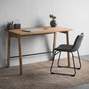 Computer Desk Oak Yotsa without Drawer Scandinavian Wooden Study Desk Handmade Solid Oak Writing Desk Modern Mid-Century Style Home Decor