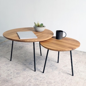 Handmade Round Oak Coffee Table: Scandinavian Mid-Century Modern Furniture