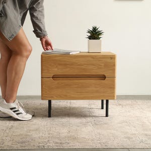 Scandinavian Nightstand Wolke with Two Drawers Solid Oak Wooden Furniture Bedside Table