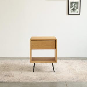 Modern Scandinavian Oak Blum Nightstand: Solid Wood Bedside Table with Drawer