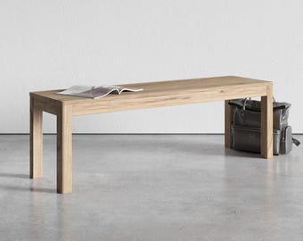 Scandinavian Oak Ulm Bench: Solid Wood Entryway Handmade Minimalist Furniture