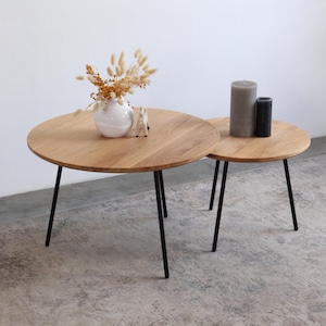 Handgemaakte eikenhouten salontafel: Scandinavisch mid-century modern decor