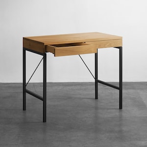 Scandinavian Decor Mennen Oak Wooden Computer Table Unique Home Decor Furniture Writing Desk with Drawers Solid Oak Wood Mid Century Desk