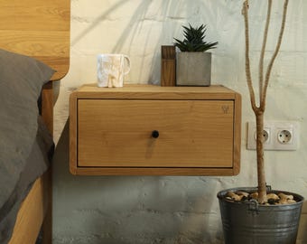 RUND Nightstand with One Drawer Wooden Solid Oak Japandi Bedroom Furniture